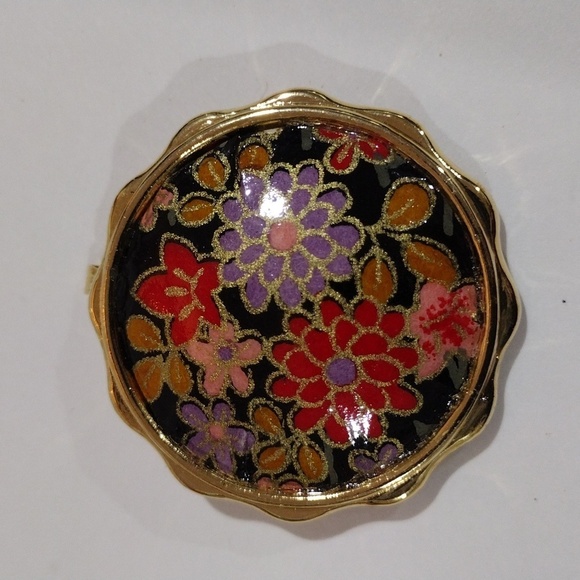 Scarf Clip - Colorful Gold tone Floral Design Pendant 1.5" Women's Accessories - Picture 7 of 8